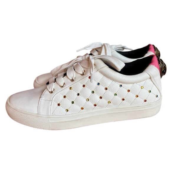 Kurt Geiger Bejeweled Rainbow Crystal Quilted Leather Sneakers size 37/4 US 7 - Picture 2 of 15